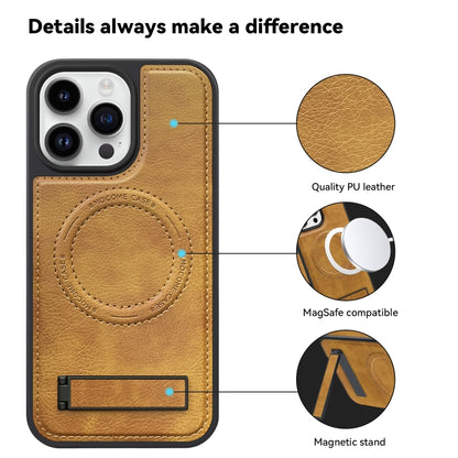 For iPhone 14 Pro Max Multi-function Holder MagSafe PU Phone Case(Brown) - iPhone 14 Pro Max Cases by buy2fix | Online Shopping UK | buy2fix