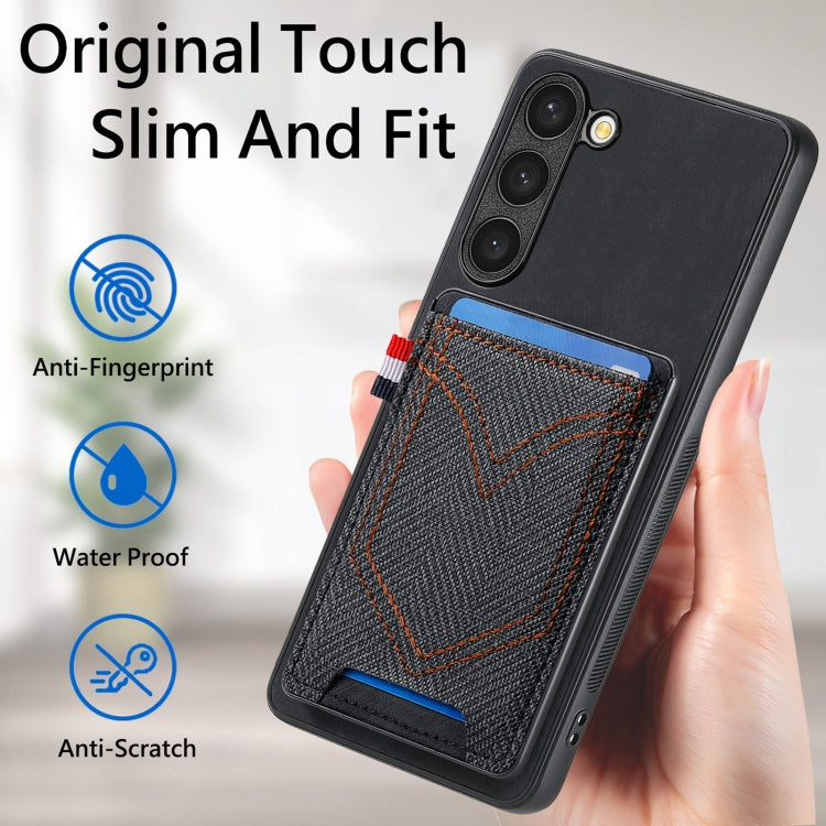 For Samsung Galaxy S25 5G Denim Texture Leather Skin Phone Case with Card Slot(Black) - Galaxy S25 5G Cases by buy2fix | Online Shopping UK | buy2fix