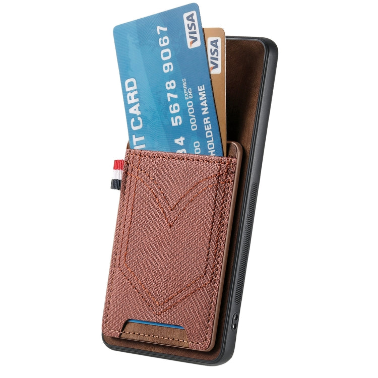 For Samsung Galaxy S25 5G Denim Texture Leather Skin Phone Case with Card Slot(Brown) by buy2fix