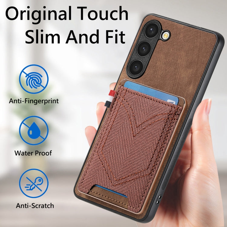 For Samsung Galaxy S25 5G Denim Texture Leather Skin Phone Case with Card Slot(Brown) by buy2fix