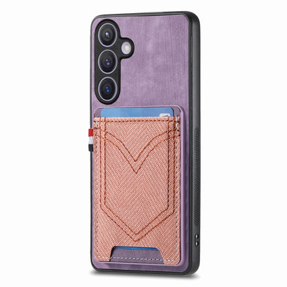 For Samsung Galaxy S25 5G Denim Texture Leather Skin Phone Case with Card Slot(Purple) by buy2fix