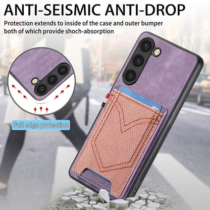 For Samsung Galaxy S25 5G Denim Texture Leather Skin Phone Case with Card Slot(Purple) by buy2fix