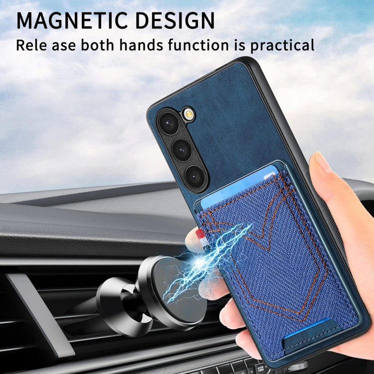 For Samsung Galaxy S25 Ultra 5G Denim Texture Leather Skin Phone Case with Card Slot(Blue) by buy2fix