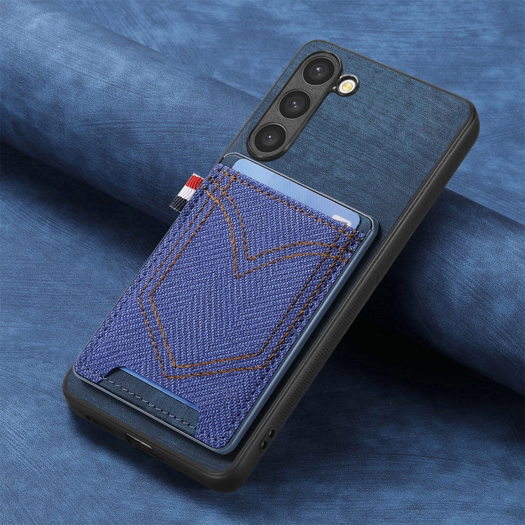 For Samsung Galaxy S25 Ultra 5G Denim Texture Leather Skin Phone Case with Card Slot(Blue) by buy2fix