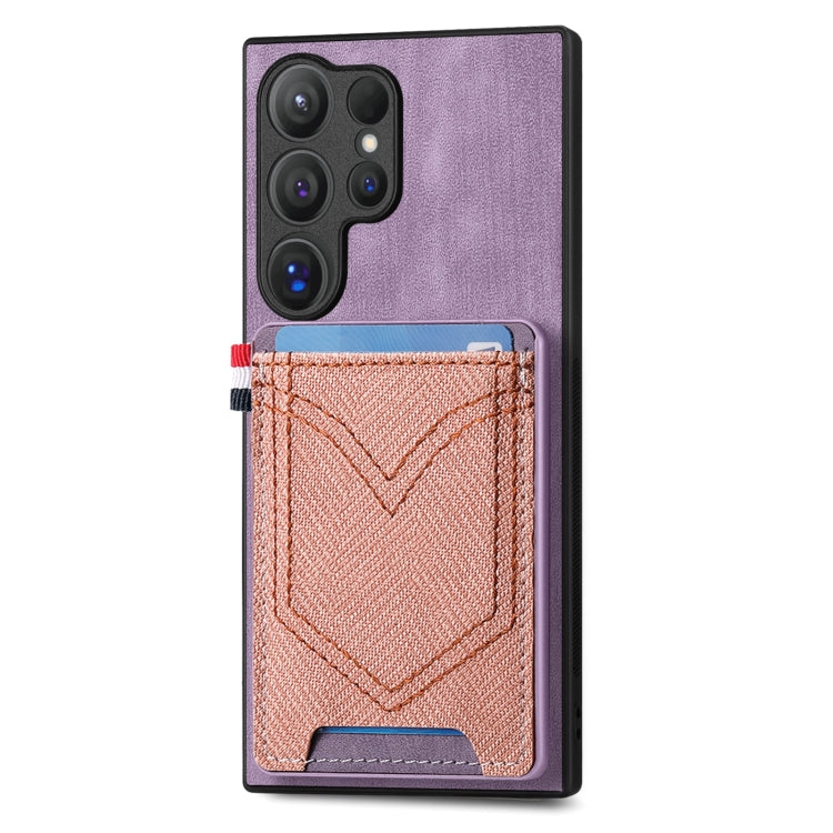 For Samsung Galaxy S25 Ultra 5G Denim Texture Leather Skin Phone Case with Card Slot(Purple) by buy2fix