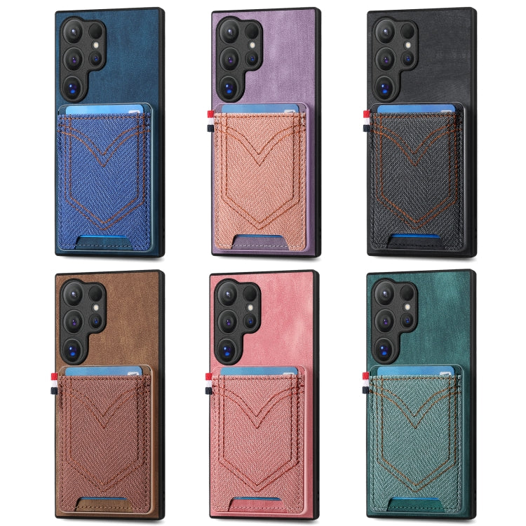 For Samsung Galaxy S25 Ultra 5G Denim Texture Leather Skin Phone Case with Card Slot(Blue) by buy2fix