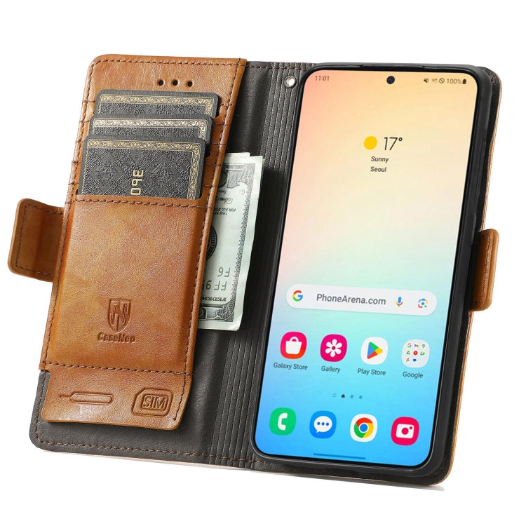 For Samsung Galaxy S24 5G CaseNeo Splicing Dual Magnetic Buckle Leather Phone Case(Khaki) - Galaxy S24 5G Cases by buy2fix | Online Shopping UK | buy2fix