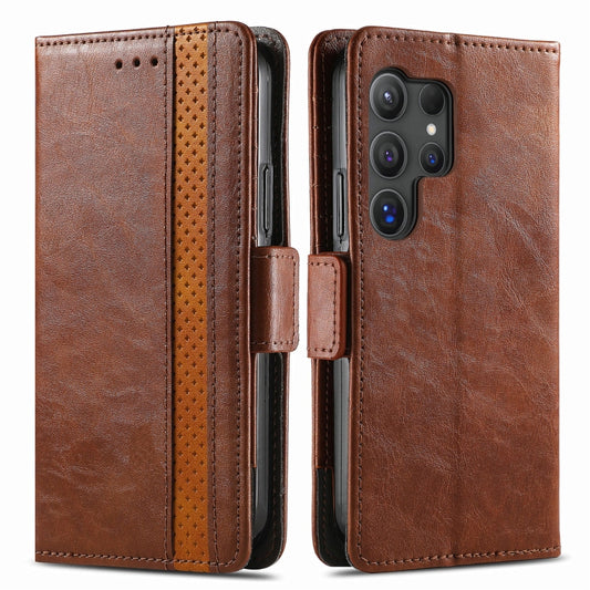 For Samsung Galaxy S25 Ultra 5G CaseNeo Splicing Dual Magnetic Buckle Leather Phone Case(Brown) by CaseNeo