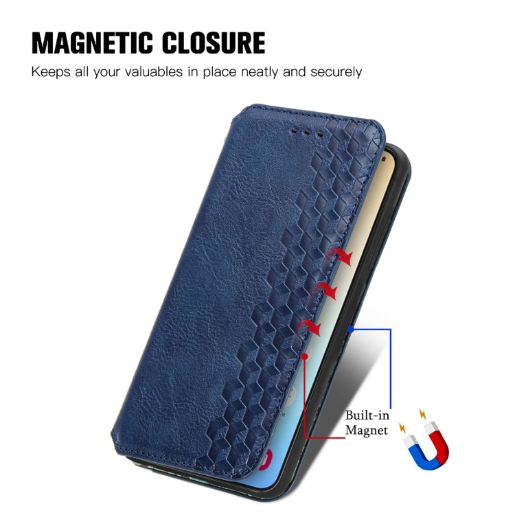 For Samsung Galaxy S25 5G Cubic Grid Pressed Magnetic Leather Phone Case(Blue) - Galaxy S25 5G Cases by buy2fix | Online Shopping UK | buy2fix