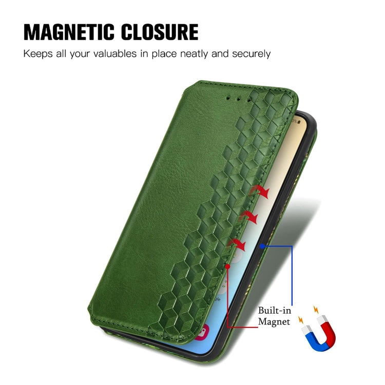 For Samsung Galaxy S25 5G Cubic Grid Pressed Magnetic Leather Phone Case(Green) - Galaxy S25 5G Cases by buy2fix | Online Shopping UK | buy2fix