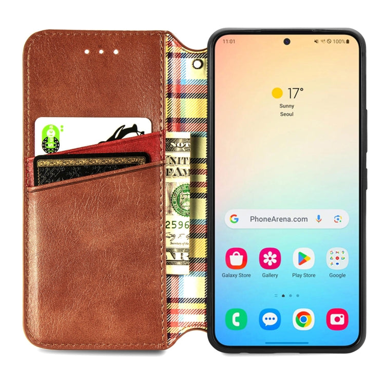 For Samsung Galaxy S25 5G Cubic Grid Pressed Magnetic Leather Phone Case(Brown) by buy2fix