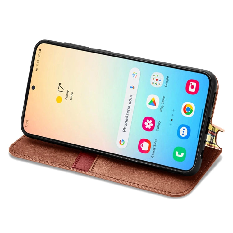 For Samsung Galaxy S25 5G Cubic Grid Pressed Magnetic Leather Phone Case(Brown) by buy2fix
