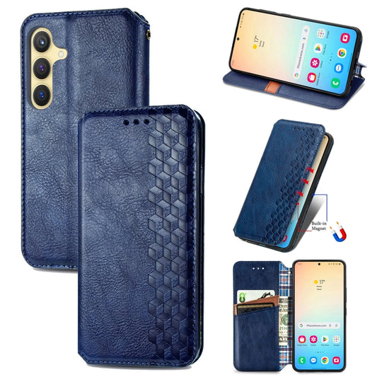 For Samsung Galaxy S25+ 5G Cubic Grid Pressed Magnetic Leather Phone Case(Blue) by buy2fix