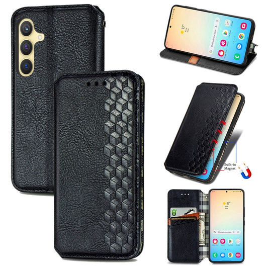 For Samsung Galaxy S25+ 5G Cubic Grid Pressed Magnetic Leather Phone Case(Black) by buy2fix