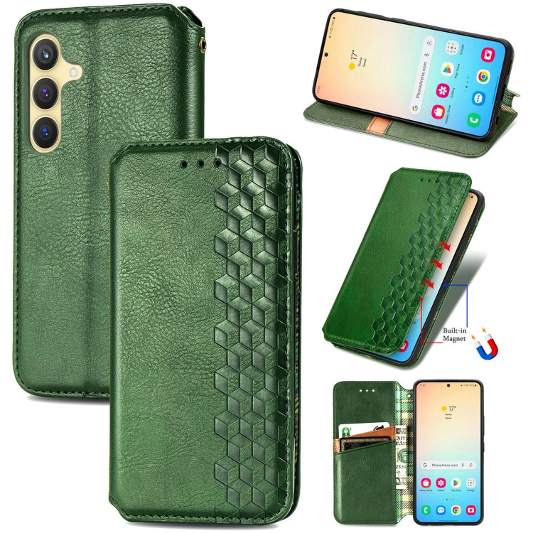 For Samsung Galaxy S25+ 5G Cubic Grid Pressed Magnetic Leather Phone Case(Green) by buy2fix