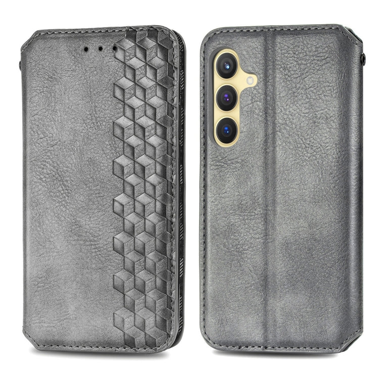 For Samsung Galaxy S25+ 5G Cubic Grid Pressed Magnetic Leather Phone Case(Gray) by buy2fix