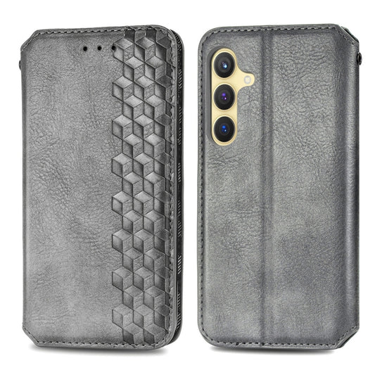 For Samsung Galaxy S25+ 5G Cubic Grid Pressed Magnetic Leather Phone Case(Gray) by buy2fix