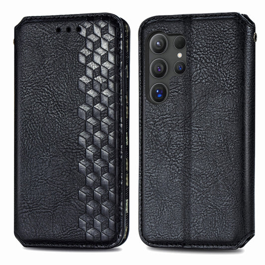 For Samsung Galaxy S25 Ultra 5G Cubic Grid Pressed Magnetic Leather Phone Case(Black) by buy2fix