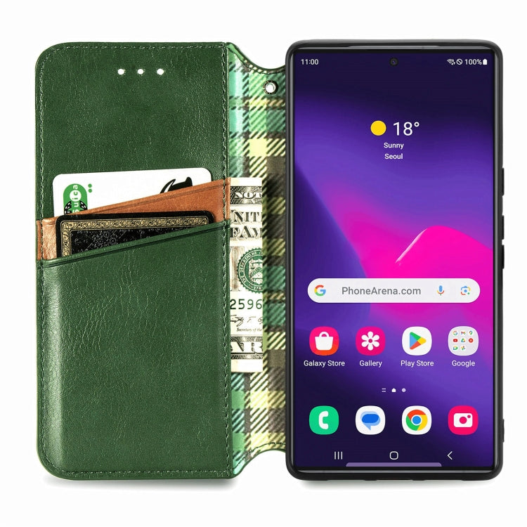 For Samsung Galaxy S25 Ultra 5G Cubic Grid Pressed Magnetic Leather Phone Case(Green) by buy2fix
