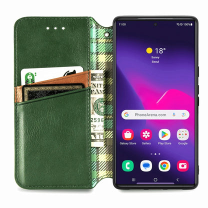 For Samsung Galaxy S25 Ultra 5G Cubic Grid Pressed Magnetic Leather Phone Case(Green) by buy2fix