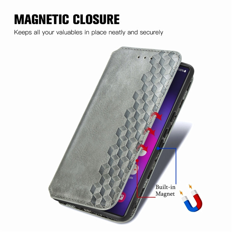 For Samsung Galaxy S25 Ultra 5G Cubic Grid Pressed Magnetic Leather Phone Case(Gray) - Galaxy S25 Ultra 5G Cases by buy2fix | Online Shopping UK | buy2fix