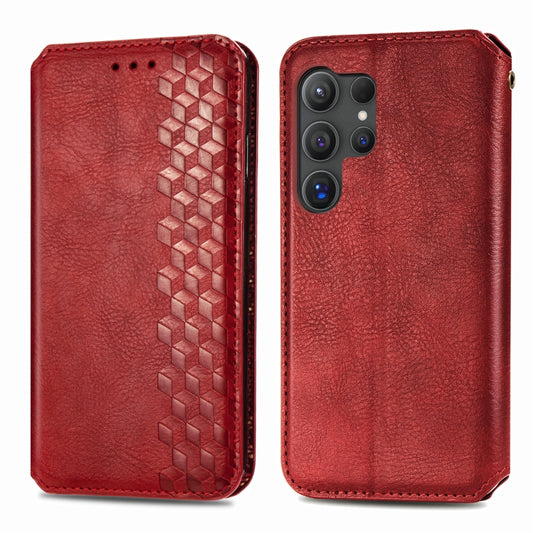 For Samsung Galaxy S25 Ultra 5G Cubic Grid Pressed Magnetic Leather Phone Case(Red) by buy2fix