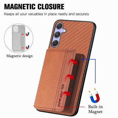 For Samsung Galaxy S25 5G Carbon Fiber Magnetic Card Wallet RFID Blocking Phone Case(Brown) by buy2fix