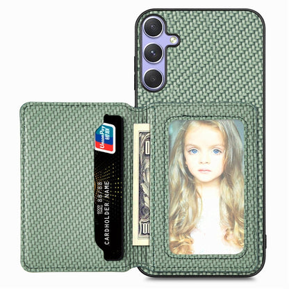 For Samsung Galaxy S25 5G Carbon Fiber Magnetic Card Wallet RFID Blocking Phone Case(Green) - Galaxy S25 5G Cases by buy2fix | Online Shopping UK | buy2fix