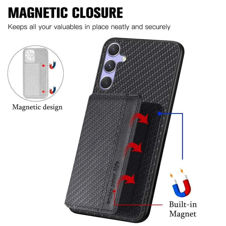 For Samsung Galaxy S25 Ultra 5G Carbon Fiber Magnetic Card Wallet RFID Blocking Phone Case(Black) by buy2fix
