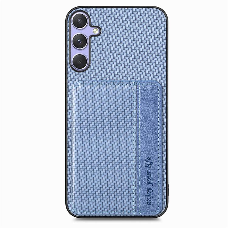 For Samsung Galaxy S25 Ultra 5G Carbon Fiber Magnetic Card Wallet RFID Blocking Phone Case(Blue) by buy2fix