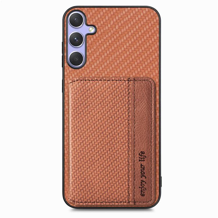For Samsung Galaxy S25 Ultra 5G Carbon Fiber Magnetic Card Wallet RFID Blocking Phone Case(Brown) by buy2fix