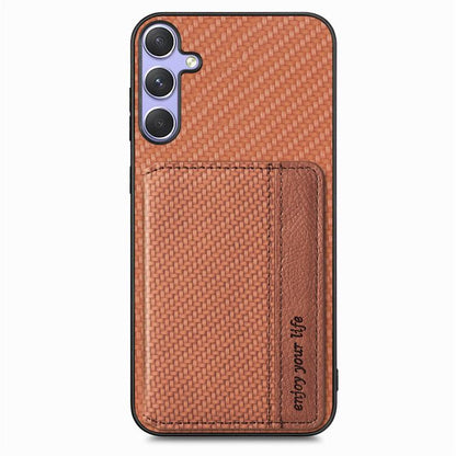 For Samsung Galaxy S25 Ultra 5G Carbon Fiber Magnetic Card Wallet RFID Blocking Phone Case(Brown) by buy2fix