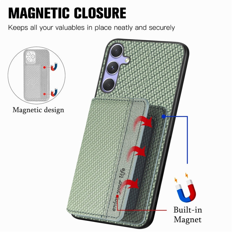 For Samsung Galaxy S25 Ultra 5G Carbon Fiber Magnetic Card Wallet RFID Blocking Phone Case(Green) by buy2fix
