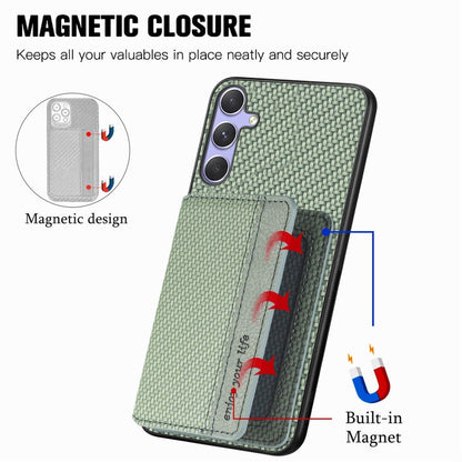 For Samsung Galaxy S25 Ultra 5G Carbon Fiber Magnetic Card Wallet RFID Blocking Phone Case(Green) by buy2fix