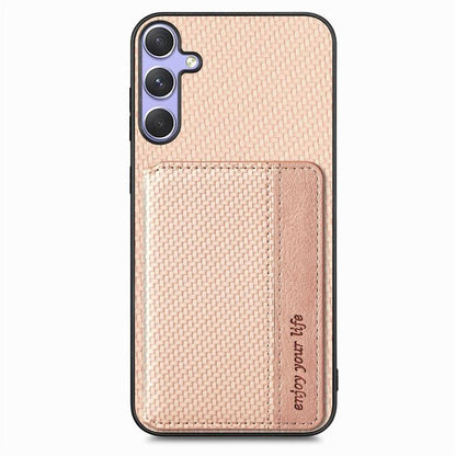 For Samsung Galaxy S25 Ultra 5G Carbon Fiber Magnetic Card Wallet RFID Blocking Phone Case(Khaki) by buy2fix