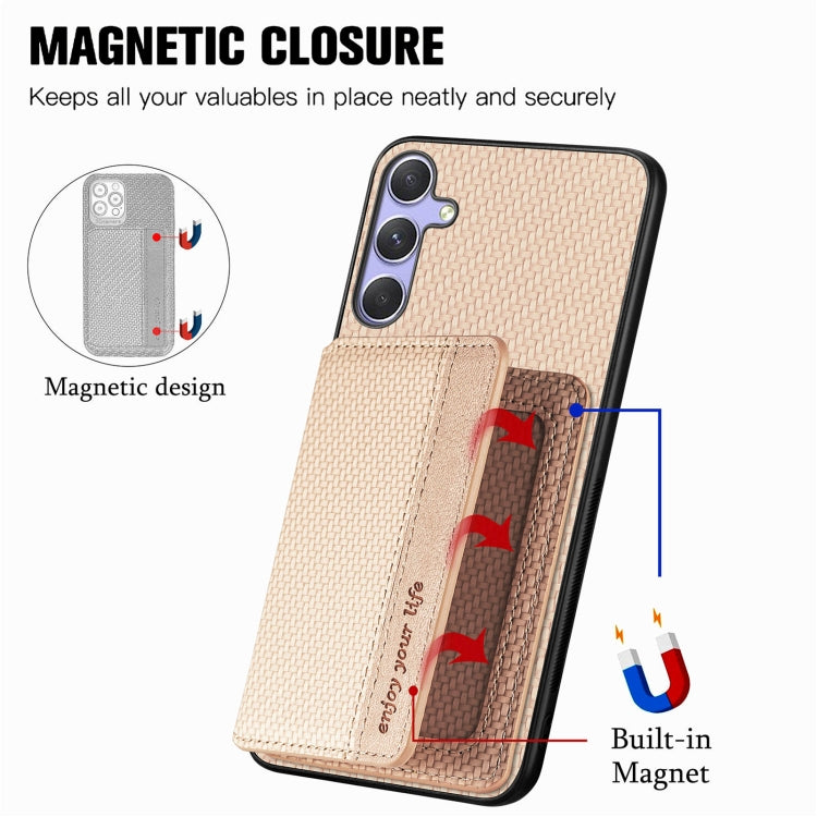 For Samsung Galaxy S25 Ultra 5G Carbon Fiber Magnetic Card Wallet RFID Blocking Phone Case(Khaki) by buy2fix