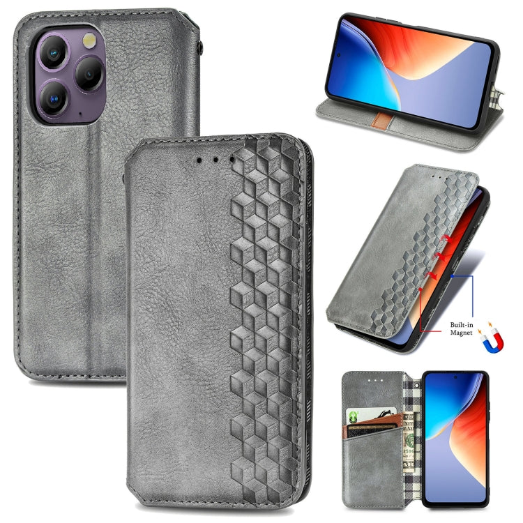 For Blackview A96 Cubic Grid Pressed Magnetic Leather Phone Case(Grey) - More Brand by buy2fix | Online Shopping UK | buy2fix