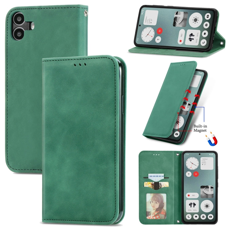 For  Nothing CMF Phone 1 Retro Skin Feel Magnetic Flip Leather Phone Case(Green) - Nothing Cases by buy2fix | Online Shopping UK | buy2fix