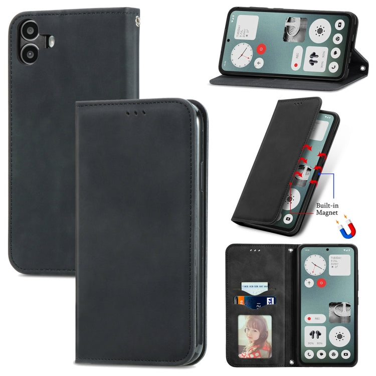 For Nothing CMF Phone 1 Retro Skin Feel Magnetic Flip Leather Phone Case(Black) - Nothing Cases by buy2fix | Online Shopping UK | buy2fix