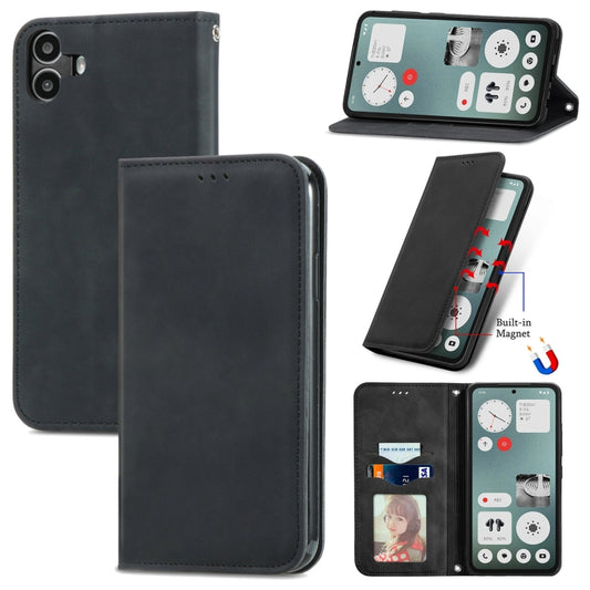 For  Nothing CMF Phone 1 Retro Skin Feel Magnetic Flip Leather Phone Case(Black) - Nothing Cases by buy2fix | Online Shopping UK | buy2fix