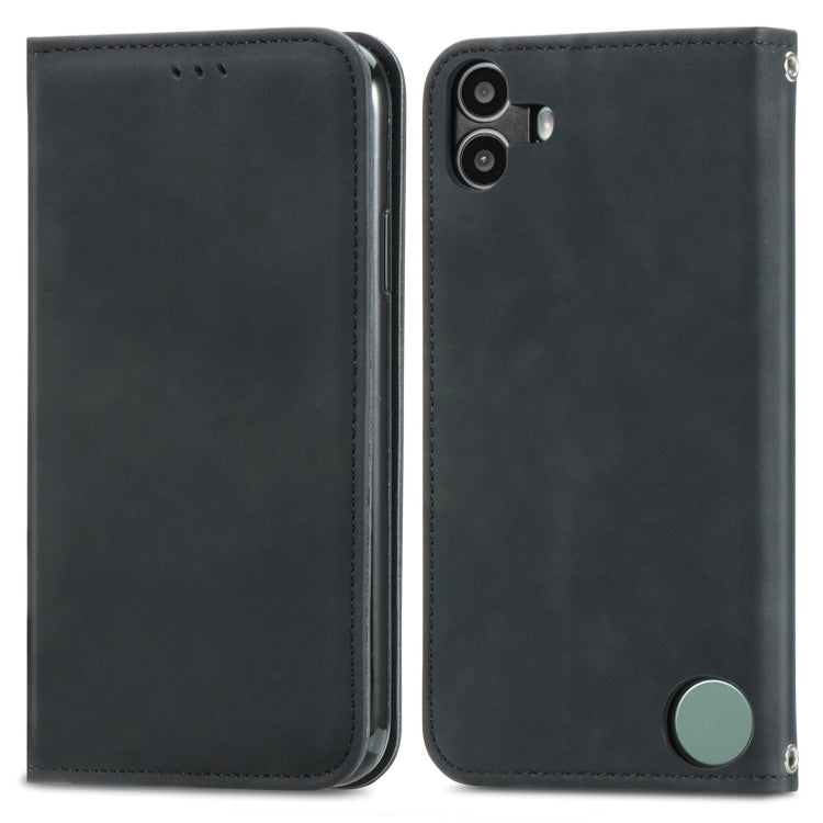 For Nothing CMF Phone 1 Retro Skin Feel Magnetic Flip Leather Phone Case(Black) - Nothing Cases by buy2fix | Online Shopping UK | buy2fix