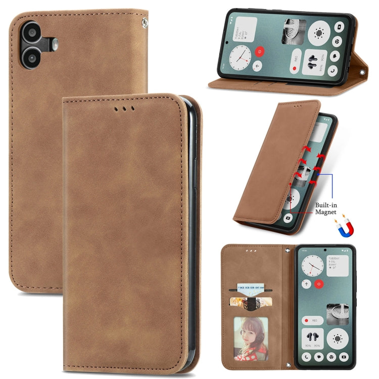 For  Nothing CMF Phone 1 Retro Skin Feel Magnetic Flip Leather Phone Case(Brown) - Nothing Cases by buy2fix | Online Shopping UK | buy2fix