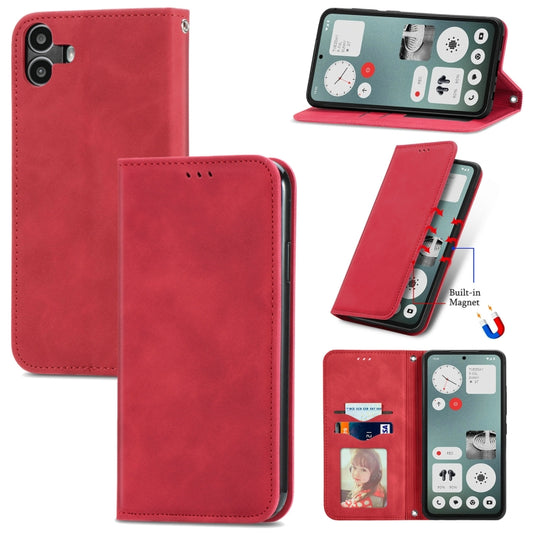 For  Nothing CMF Phone 1 Retro Skin Feel Magnetic Flip Leather Phone Case(Red) - Nothing Cases by buy2fix | Online Shopping UK | buy2fix