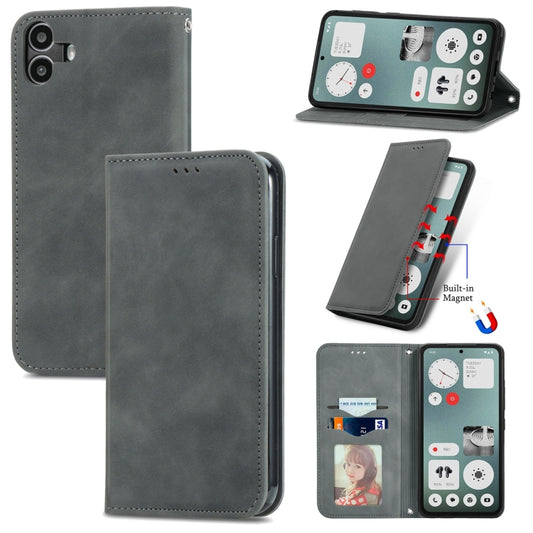 For  Nothing CMF Phone 1 Retro Skin Feel Magnetic Flip Leather Phone Case(Grey) - Nothing Cases by buy2fix | Online Shopping UK | buy2fix