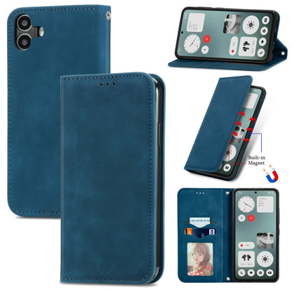 For  Nothing CMF Phone 1 Retro Skin Feel Magnetic Flip Leather Phone Case(Blue) - Nothing Cases by buy2fix | Online Shopping UK | buy2fix