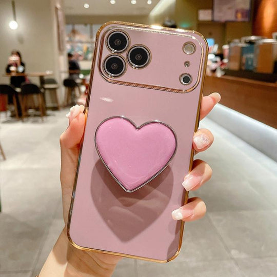 For iPhone 17 Pro Max Electroplating Love Heart Holder TPU Phone Case(Purple)