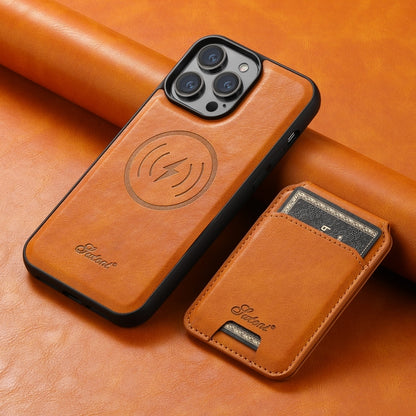 For iPhone 15 Pro Max Suteni H15 MagSafe Oil Eax Leather Detachable Wallet Back Phone Case(Khaki) - iPhone 15 Pro Max Cases by Suteni | Online Shopping UK | buy2fix