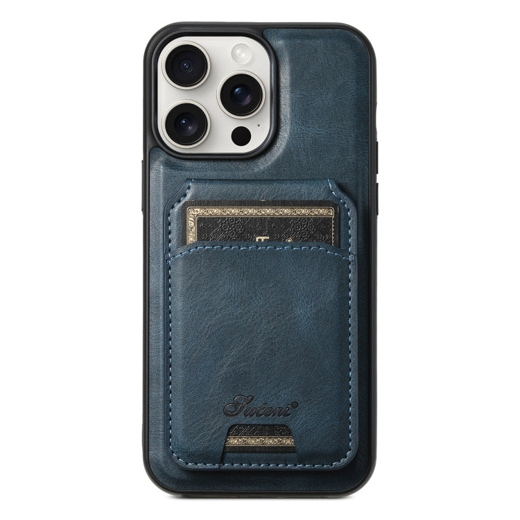 For iPhone 15 Pro Max Suteni H15 MagSafe Oil Eax Leather Detachable Wallet Back Phone Case(Blue) - iPhone 15 Pro Max Cases by Suteni | Online Shopping UK | buy2fix