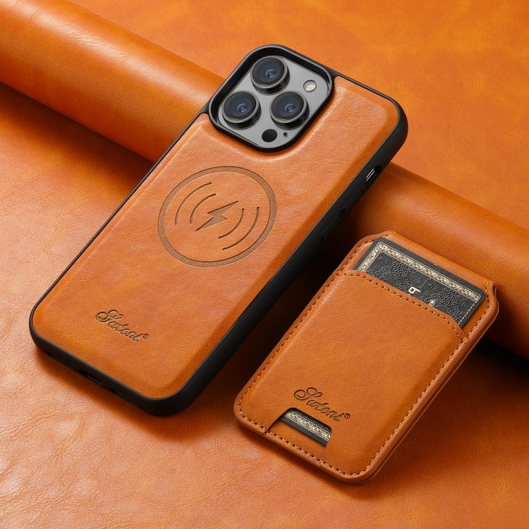 For iPhone 15 Pro Suteni H15 MagSafe Oil Eax Leather Detachable Wallet Back Phone Case(Khaki) - iPhone 15 Pro Cases by Suteni | Online Shopping UK | buy2fix