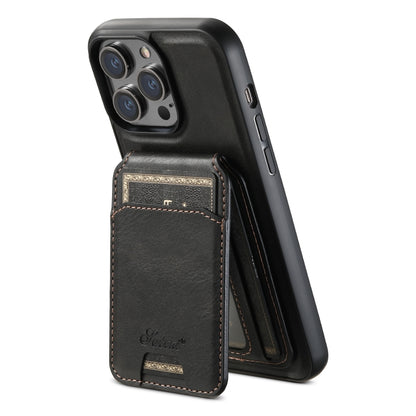 For iPhone 15 Suteni H15 MagSafe Oil Eax Leather Detachable Wallet Back Phone Case(Black) - iPhone 15 Cases by Suteni | Online Shopping UK | buy2fix